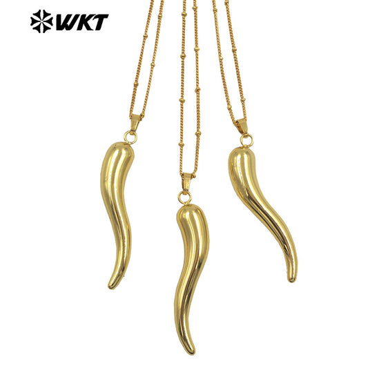 WT-N1480 New Approach Super Hot Long Pepper Horn Necklace With Full Gold Plated Jewelry