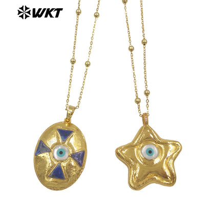 WT-JN356 Wholesale 18K Gold Electroplated Shell Eye Star And Egg Shape Design Pendant Necklace For Fashion Party Jewelry