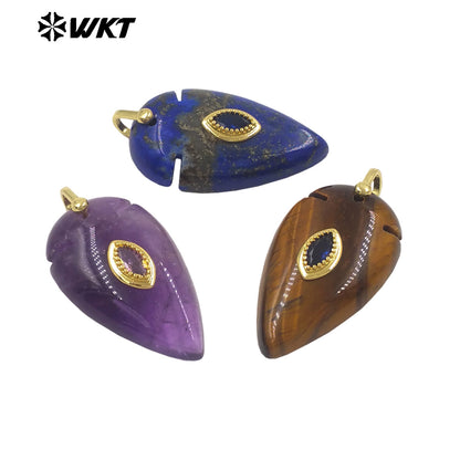 WT-P2144 New Product Colorful Zircon And Natural Gemstones Pointed Waterdrop Shape Gold Pendants For Unique Jewelry Making