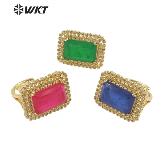 WT-MR023 Trendy Vintage Design Colorful Natural Zircon and Crystal Simple and Elegant 18k Gold Plated for Women Gifts Ring