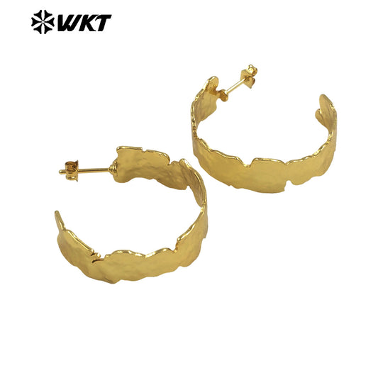 WT-E709 WKT 18k Real Gold Plated Resist Tarnishable Women Vehicle Style Big Metal Simple Earrings Gold C Earrings