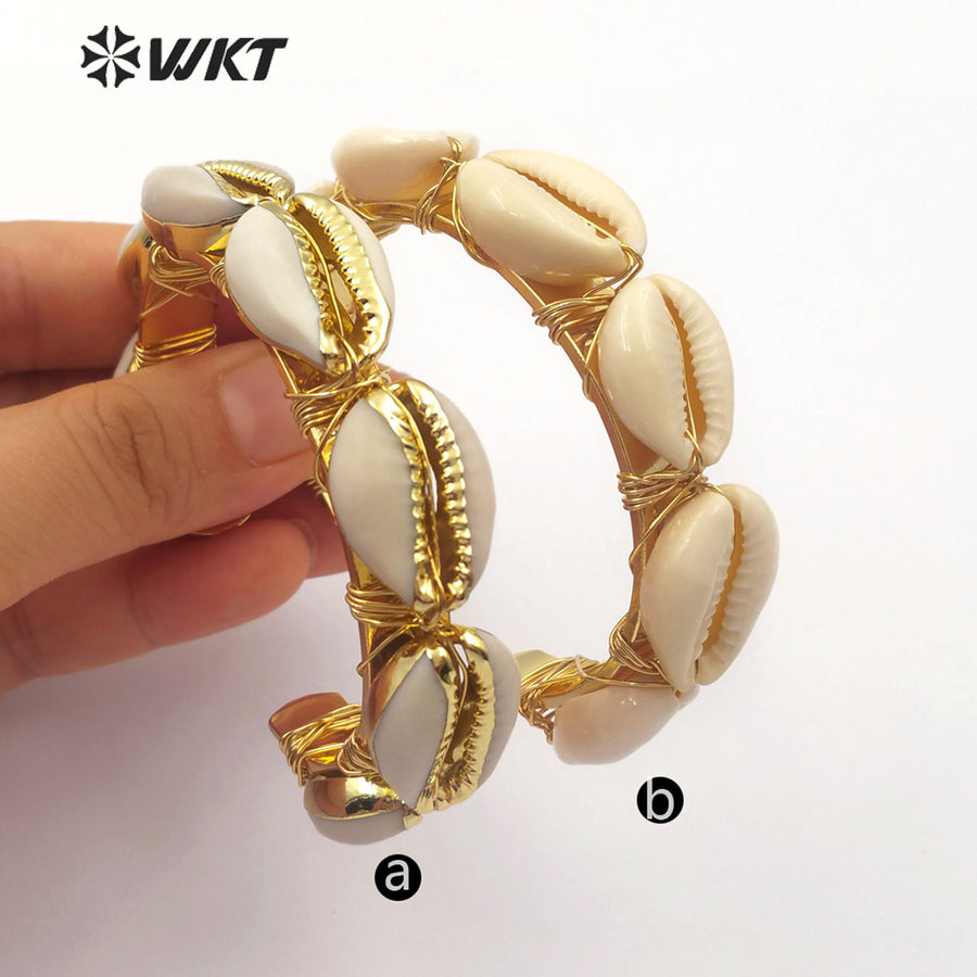 WT-B476 Wholesale of the Latest Fashion Cowrie Gold Bangles Two Styles Available for Lady Cowrie Gold-plated Bangles
