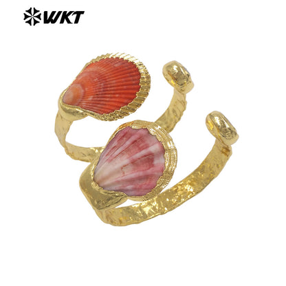 MPB141 Wonderful Trendy 18K Gold Plated Natural Scallop Shell And Pearl Adjustable Bangle For Women Summer Wearing Jewelry