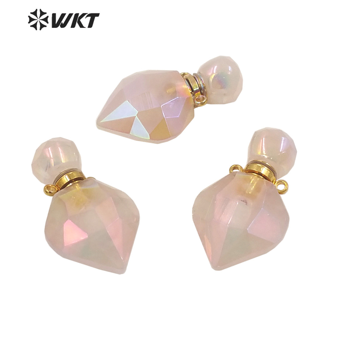 WT-P1712 Wholesale Fashion Gold Women Popular Aura Rose Quartz Perfume Bottle Elegant Small Drop Shape Essencial Oil Bottle