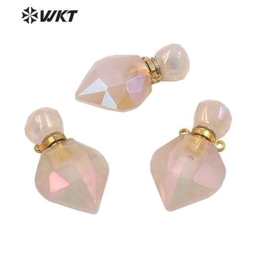 WT-P1712 Wholesale Fashion Gold Women Popular Aura Rose Quartz Perfume Bottle Elegant Small Drop Shape Essencial Oil Bottle