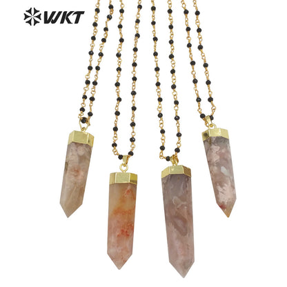 WT-N1294 Amazing High Polish Natural Hexagon Cherry Agate Pendant Necklace Fashion Gold Healing Spirit Quartz Point Necklace