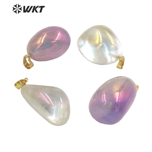 WT-P1807 Smooth Irregular Spherical Pendant Aura Electroplating Natural Stone Pendant Colorful Fantasy Natural Quartz Pendant