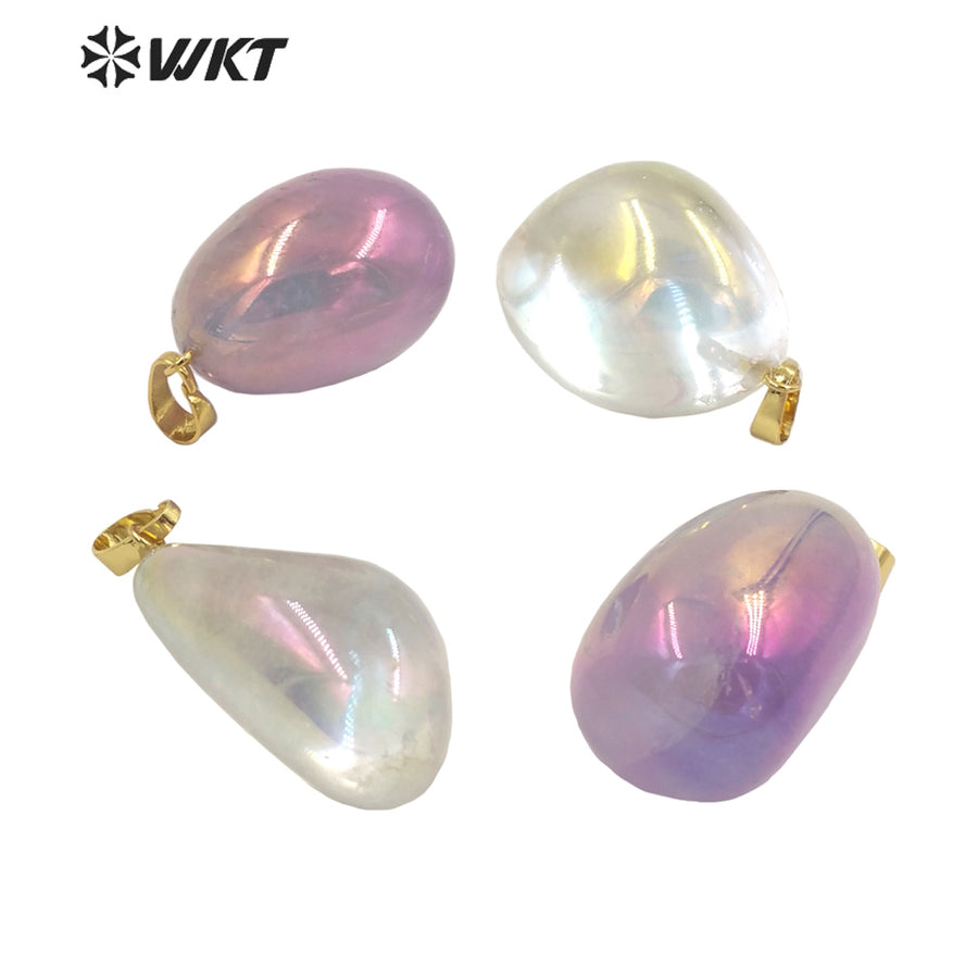WT-P1807 Smooth Irregular Spherical Pendant Aura Electroplating Natural Stone Pendant Colorful Fantasy Natural Quartz Pendant