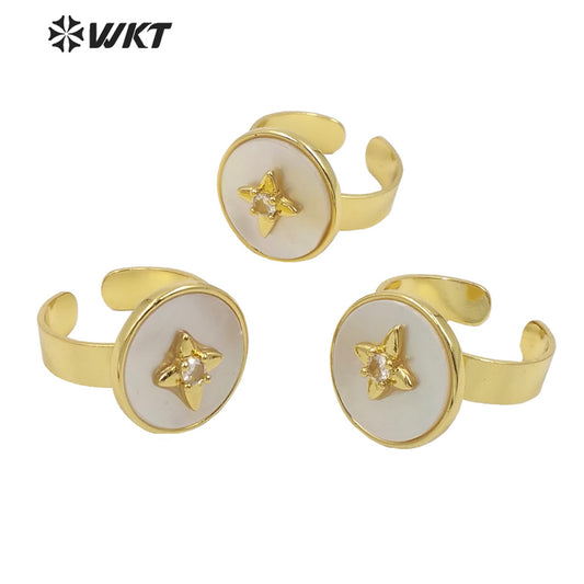 WT-MPR025 WKT 2022 Wedding Party Style Rings Romantic Round Shape Shell Rings Lady Charming Jewelry Cubic Zircon Ring