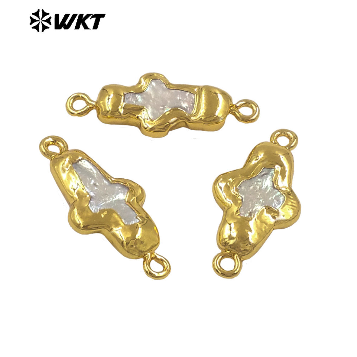 WT-PC018 Newest Exquisite Gold Electroplated Natural Freshwater Pearl Cross Little Connector As Friends DIY Gift Findings