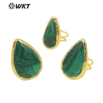 WT-R416 Sophisticated Elegant French Vintage Malachite Rings with 18k Gold Plated Women's Jewelry Rings Natural Stone Rings