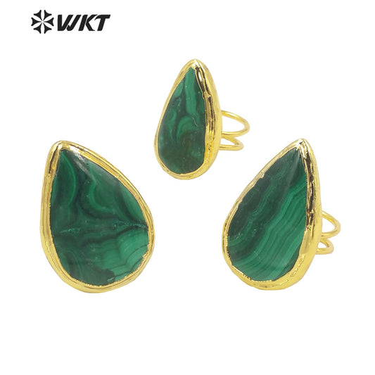 WT-R416 Sophisticated Elegant French Vintage Malachite Rings with 18k Gold Plated Women's Jewelry Rings Natural Stone Rings