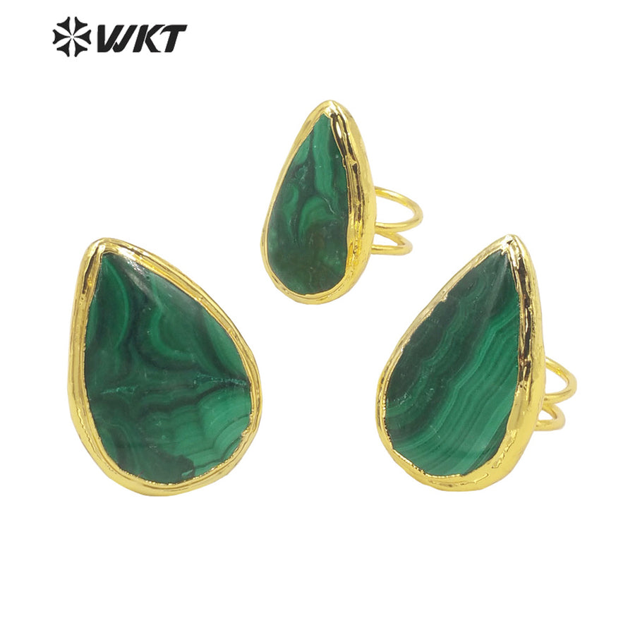 WT-R416 Sophisticated Elegant French Vintage Malachite Rings with 18k Gold Plated Women's Jewelry Rings Natural Stone Rings