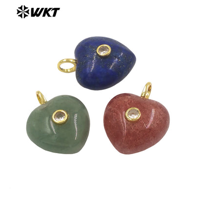 WT-P2111 Delicate Romantic Zircon And Natural Gemstones Smooth Heart Shape Little Pendants For Female Necklaces Making
