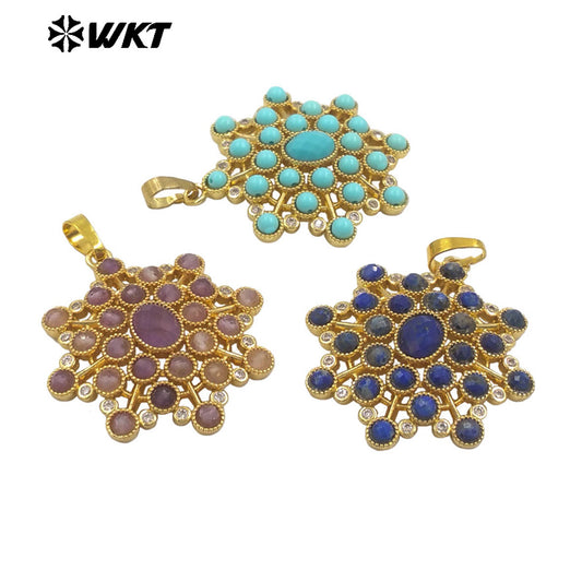 WT-P1977 WKT New Hand Make Multi Stone Setting Women Energy Amethyst Gemstone Flower Shape Jewelry Pendants