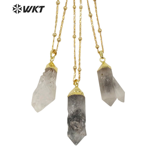 WT-N1343 WKT 2022 Unique Natural Stone Healing Crystal Necklace Irregular Crystal Pendant Gold Chain Women Favorite Necklace