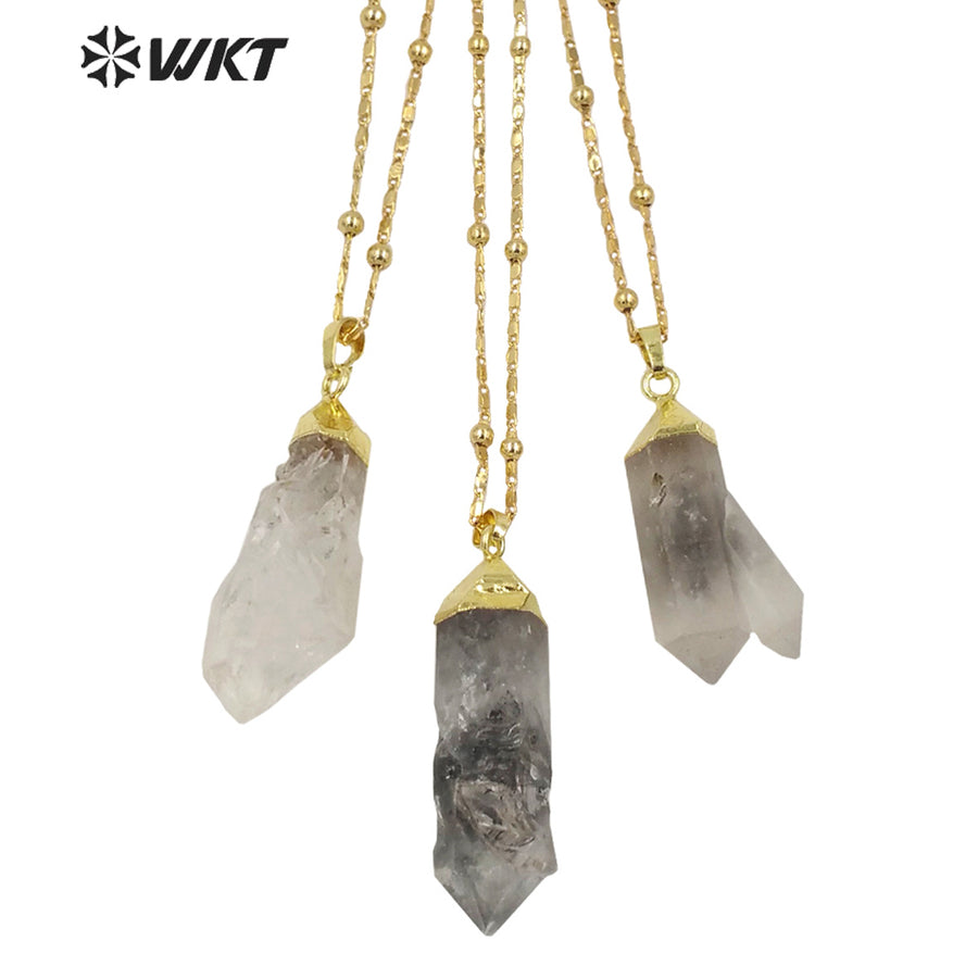 WT-N1343 WKT 2022 Unique Natural Stone Healing Crystal Necklace Irregular Crystal Pendant Gold Chain Women Favorite Necklace