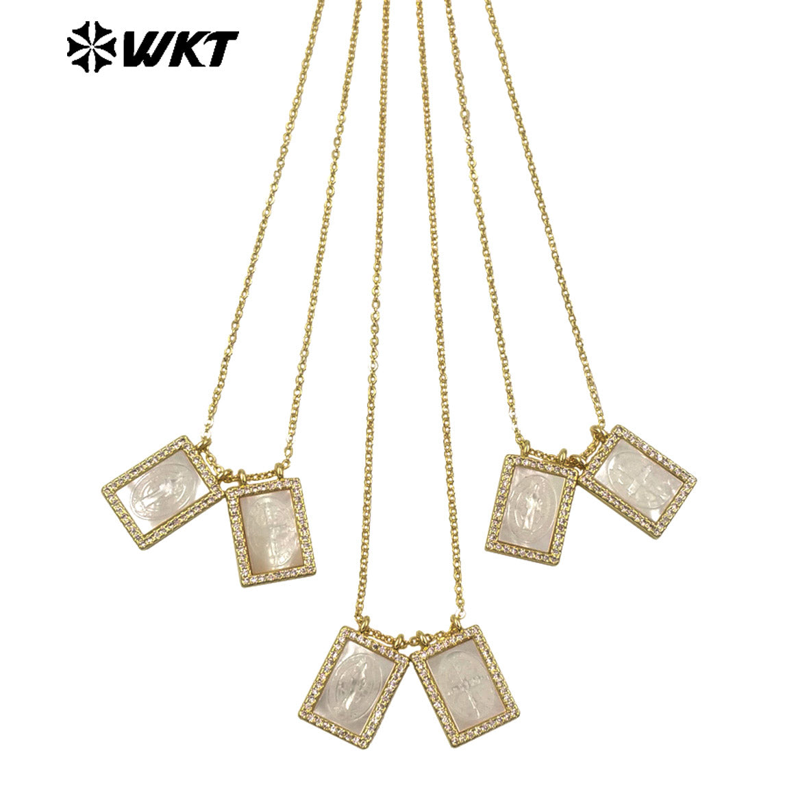WT-JN392 Hot Sale Gold Plated Double White Shell Carved Religious Patterns Necklaces For Women Fashion Jewelry Matching