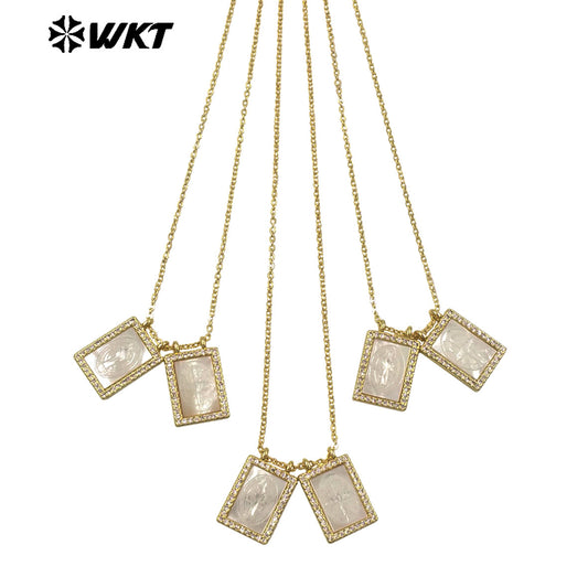 WT-JN392 Hot Sale Gold Plated Double White Shell Carved Religious Patterns Necklaces For Women Fashion Jewelry Matching