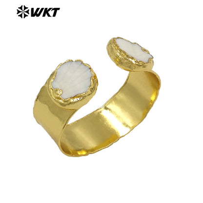MPB130 Wholesale Amazing Hand Carved 18K Gold Plated Natural White Shell Adjustable Size Bangles For Women Fashion Jewelry Gift