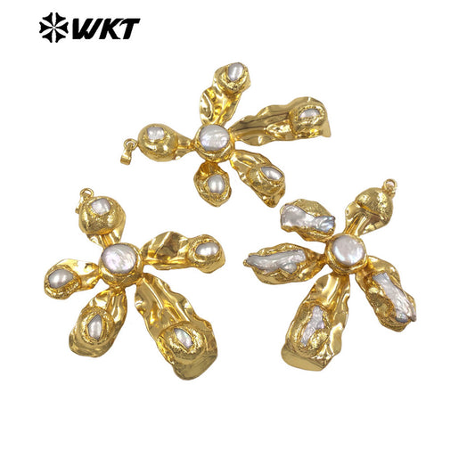 WT-JP453 Delicate Design 18K Gold Plated Natural Freshwater Pearl Windmill Shape Lovely Pendants As Necklace Findings
