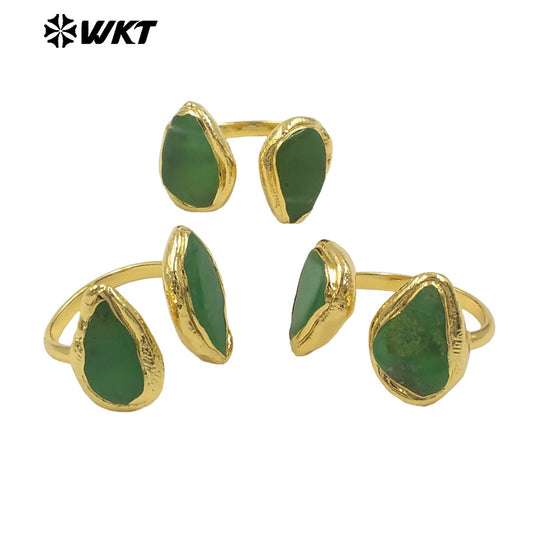 WT-R566 High Quality Simple Style Gold Plated Ring With Natural Australia Chrysoprase Stone Waterdrop Valentine's Gift for Her