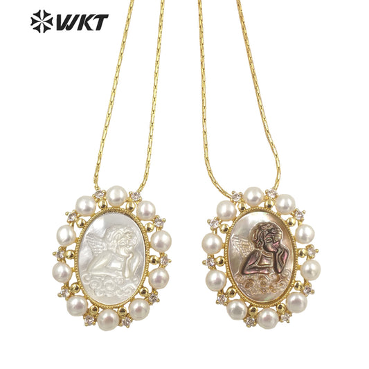 WT-JN165 WKT Attractive Angel White Shell and Pearl Nice Party Jewelry Necklace for Women Fashion Retro Necklace