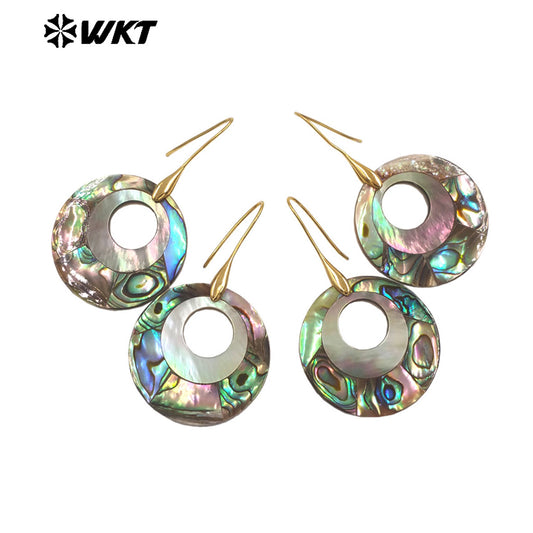 WT-MPE163 Wholesale Boutique Natural Abalone Shell With Round Hole Gold Color Earrings For Women Casual Style Matching