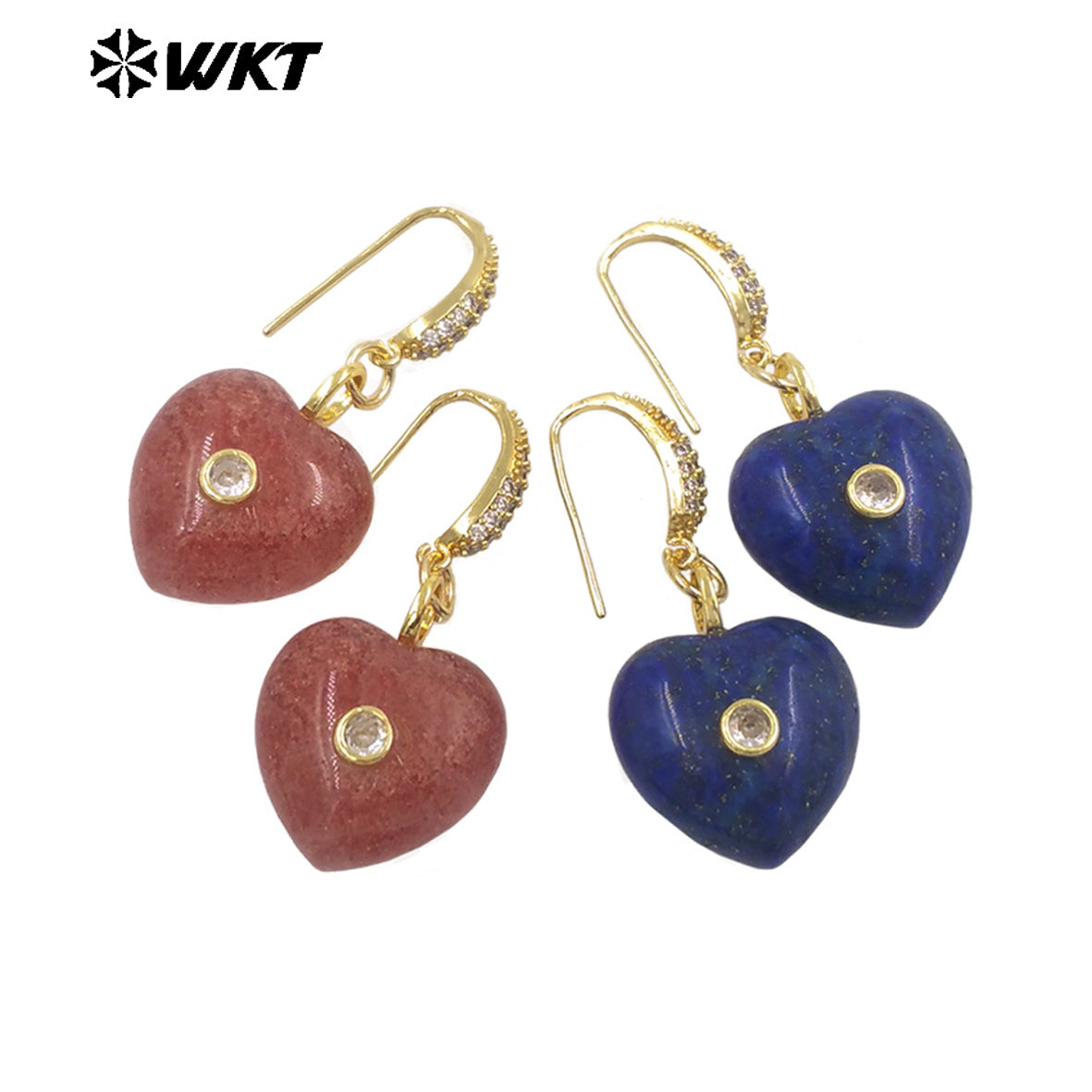 WT-E817 High Quality Zircon And Colorful Natural Gemstone Heart Shape Pendant Earrings As Friends Romantic Jewelry Gifts