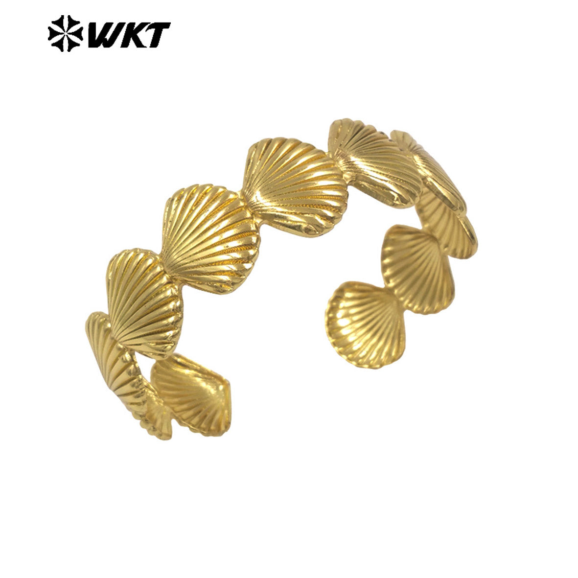 WT-JF374 Factory Wholesale Metal Gold Plated Yellow Brass Small Size Shell Shape Adjustable Bangle For Women Fashion Jewelry