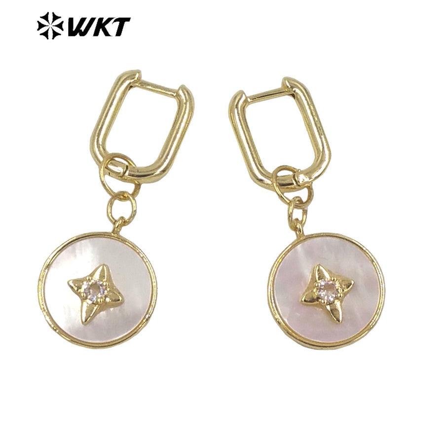 WT-MPE068 French Vintage Elegant Earrings Petal Diamond Micro Pave Earring Shell Pendant Women Shell Earrings