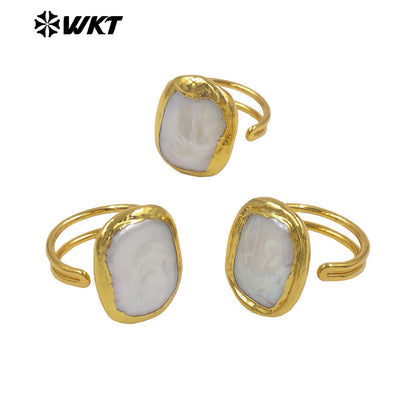 WT-MPR167 Simple Popular Gold Plated Natural Freshwater Pearl Square Ring Adjustable Size For Lady Elegant Style Accessory