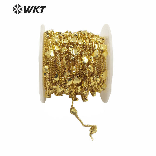 WT-BC135 Amazing Gold Electroplated Heart Charm Necklace Chain Fashion Jewelry Making Parts Brass Chain for Women Gold Chain