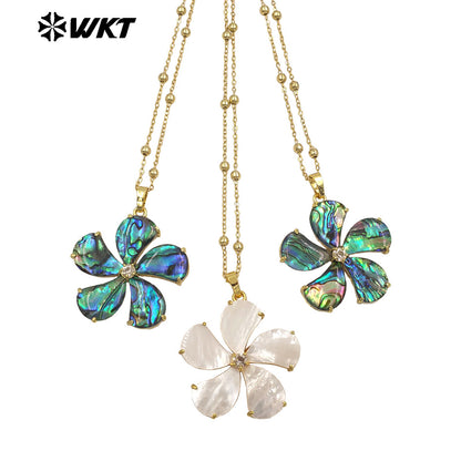 WT-JN310 New Design Exquisite Natural Abalone Shell Flower Necklace 18K Gold Plated Beads Chain for Ladies Valentine's Day Gift