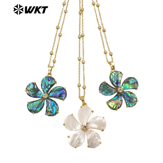 WT-JN310 New Design Exquisite Natural Abalone Shell Flower Necklace 18K Gold Plated Beads Chain for Ladies Valentine's Day Gift