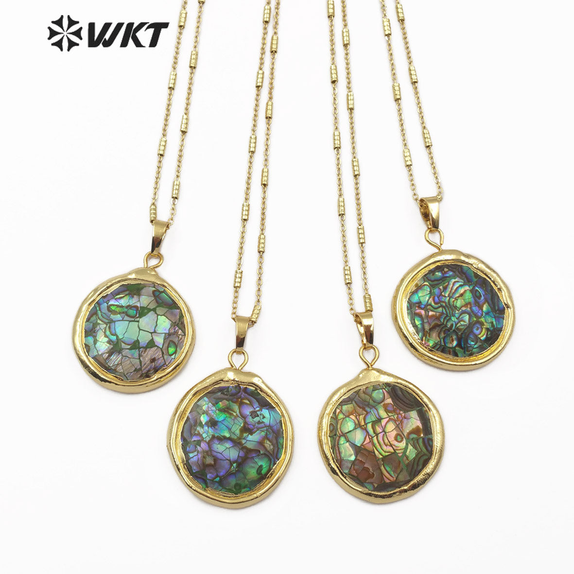 WT-JN061 New Arrival Women's Jewelry Round Natural Color Shell Pendant 18K Gold Plated Natural Abalone Shell Necklace