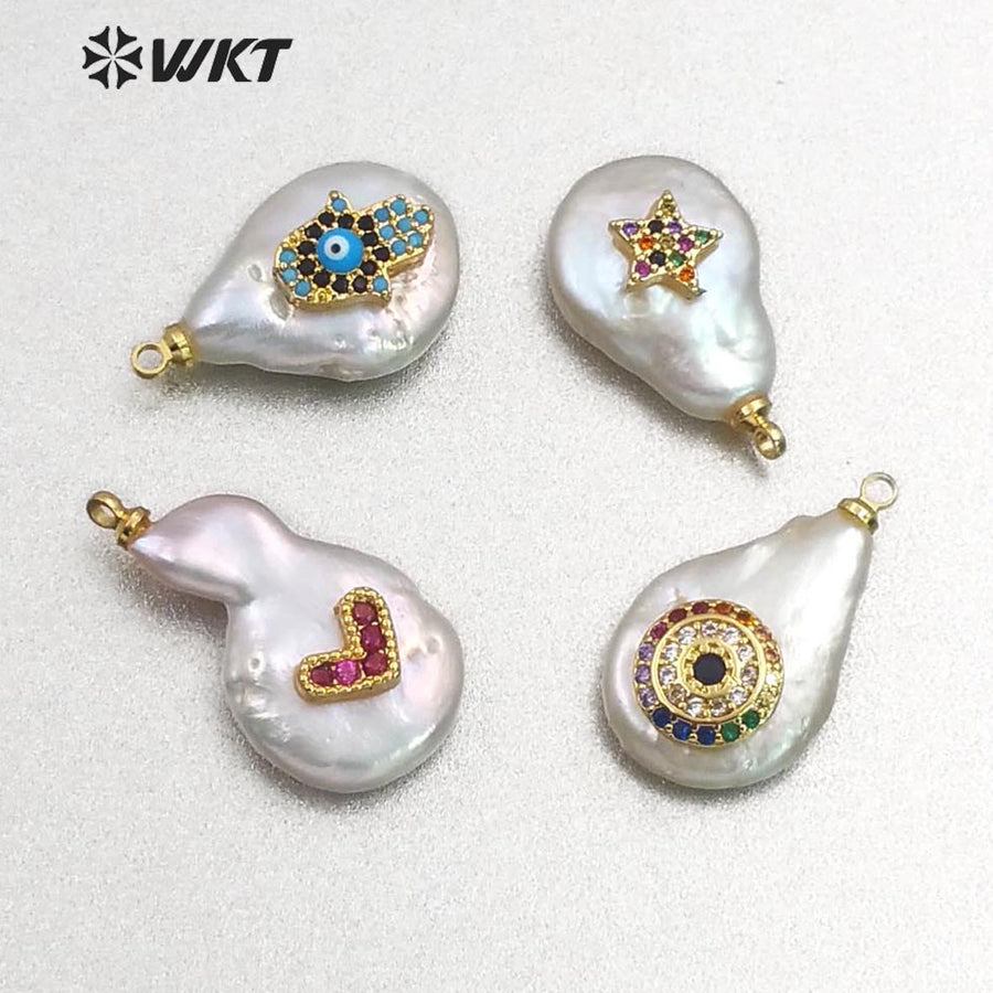 MP133 Hot Sale Jewelry Tiny Star Pendant Pearl With CZ Micro Pave Lady Fashion Irregular Shape Jewelry Freshwater Pearl Pendant