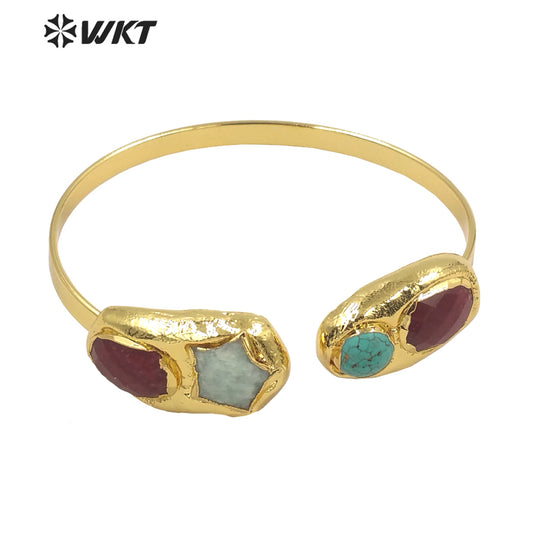 WT-B601 Natural Gemstone Bangles Star Ball Gemstone Earth Star 18k Real Gold Plated Precious Bangles Natural Gemstone Bangles