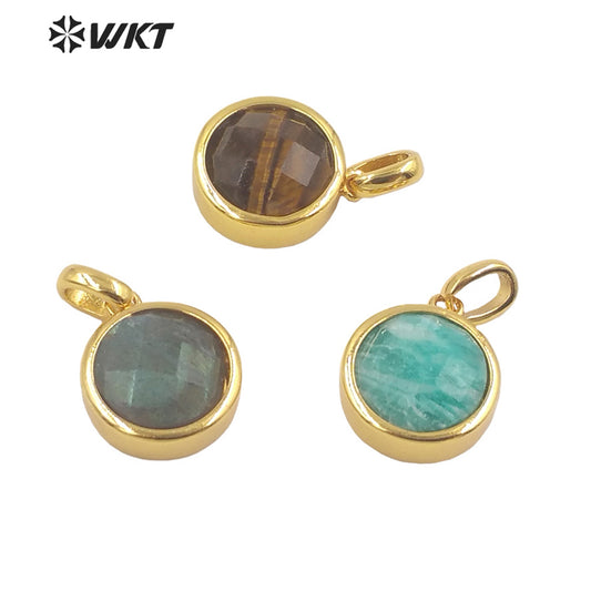 WT-P1838 Delicate Gold Bezel Tiny Round Faceted Stone Charms Pendant for Jewelry Necklace Europe Popular Pendant Design