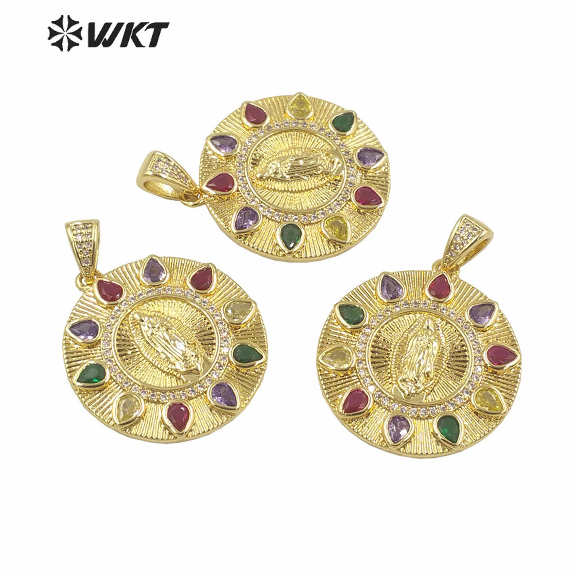 WT-MP282 Newest Vintage Style Colorful Female Deity Shaped Rectangle Shaped Cubic Zircon Madonna Design Pendant