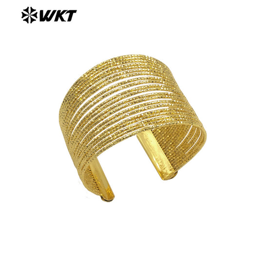 WT-JF356 Wholesale Yellow Brass Gold Plated Women Bangle Simple Design Fine Lines Classic Style Fashion Jewelry Adjustable