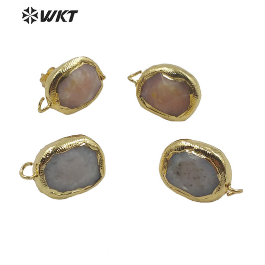 JFE30 Women Fashion Gold Plated DIY Earrings Findings Most Populared Natural Pink Opal Stone Earrings in 18k