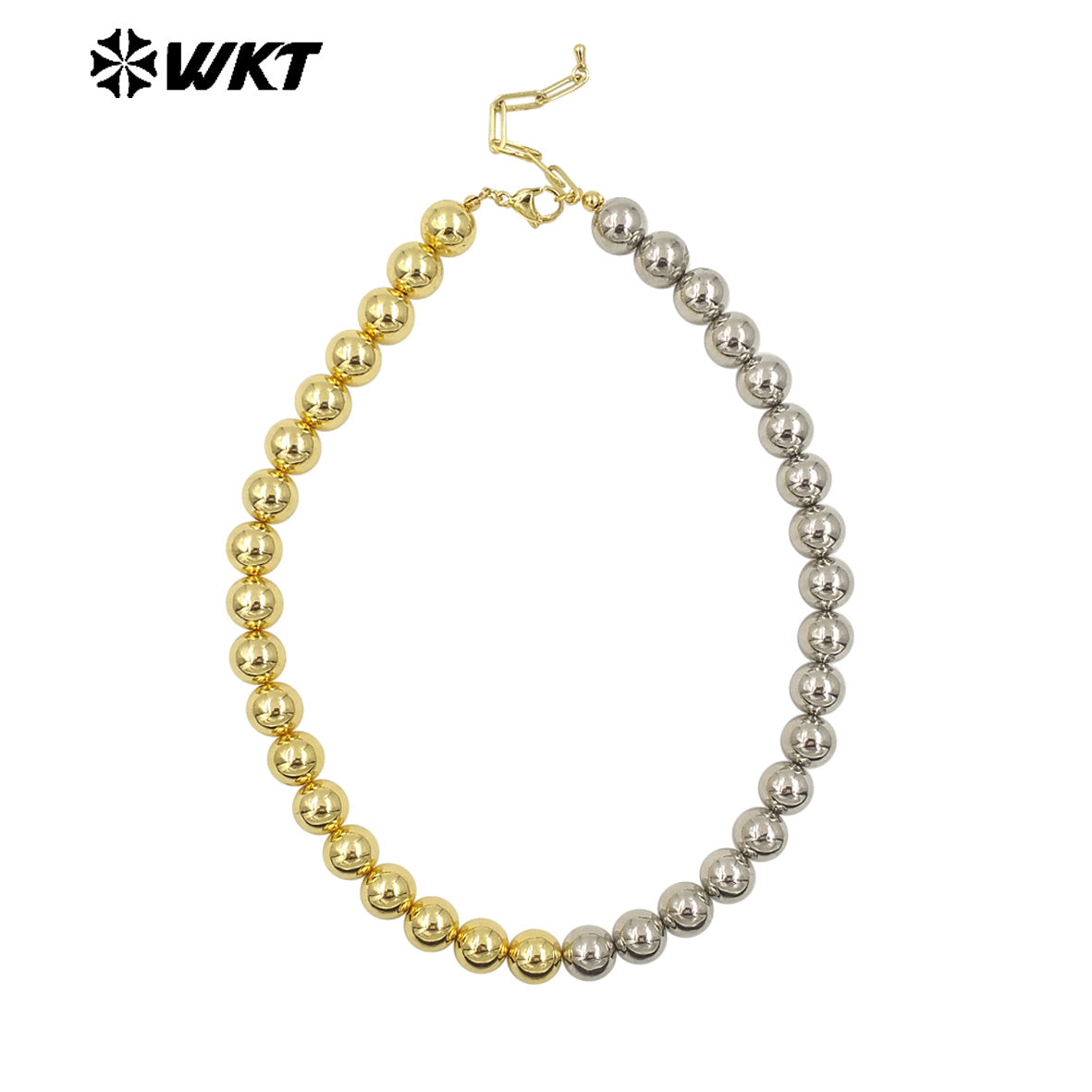 WT-JFN12 Wholesale Fashion 18k Real Gold Plated Double Color Mixsure Design Unique Brass Ball Beads Necklace