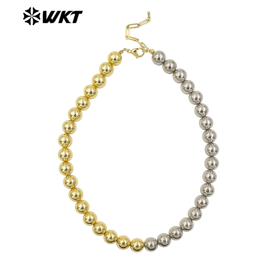 WT-JFN12 Wholesale Fashion 18k Real Gold Plated Double Color Mixsure Design Unique Brass Ball Beads Necklace