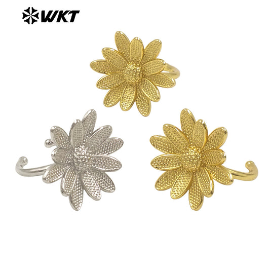 WT-R550 New Product Explosion Holy and Elegant 18K Gold Plated Bodhi Lotus Shape Natural Brass Ring for Women Daily Decoration