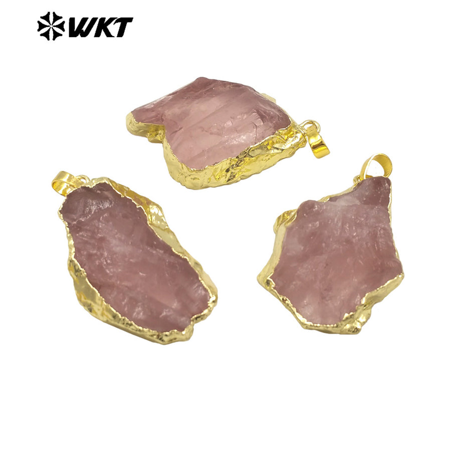 WT-P1988 Wholesale Fashion Randomly Shape Raw Chunky Rose Quartz Stone Pendants for Necklace Making Gemstone Jewelry