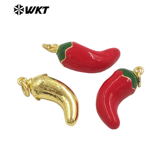 JFE157 New Sales Exquisite Tiny Pendant Cute Hot Pepper Charm Gold Plated Yellow Brass With Drop Oil For Jewelry Handmade DIY
