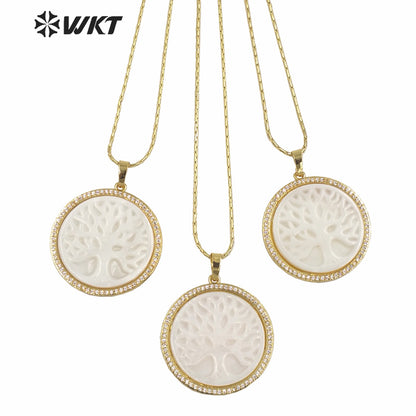 WT-MN981 New 16 Inch Micropaved Natural Shell & Zircon Chain Necklace for Lady Tiny Prong Setting Necklace