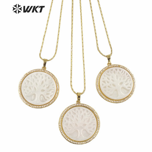 WT-MN981 New 16 Inch Micropaved Natural Shell & Zircon Chain Necklace for Lady Tiny Prong Setting Necklace