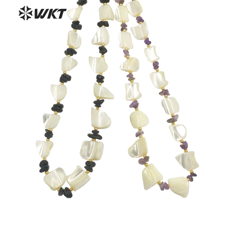 WT-JN225 Wholesale New Vintage Faceted Shell Hand Strand Long Necklace Women Purity Wedding Shell Necklace in 19 Inch